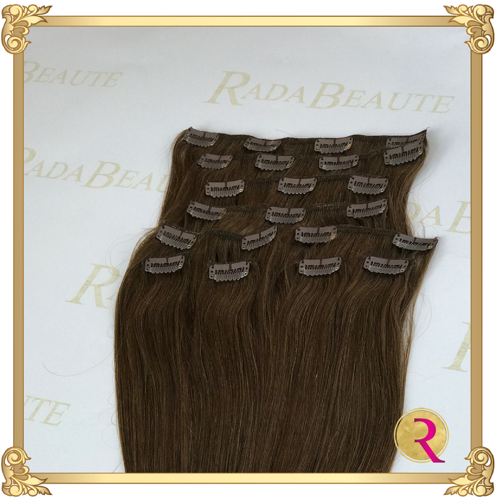 Decadent Chocolate Clip in extensions top view. Buy now at Rada Beaute