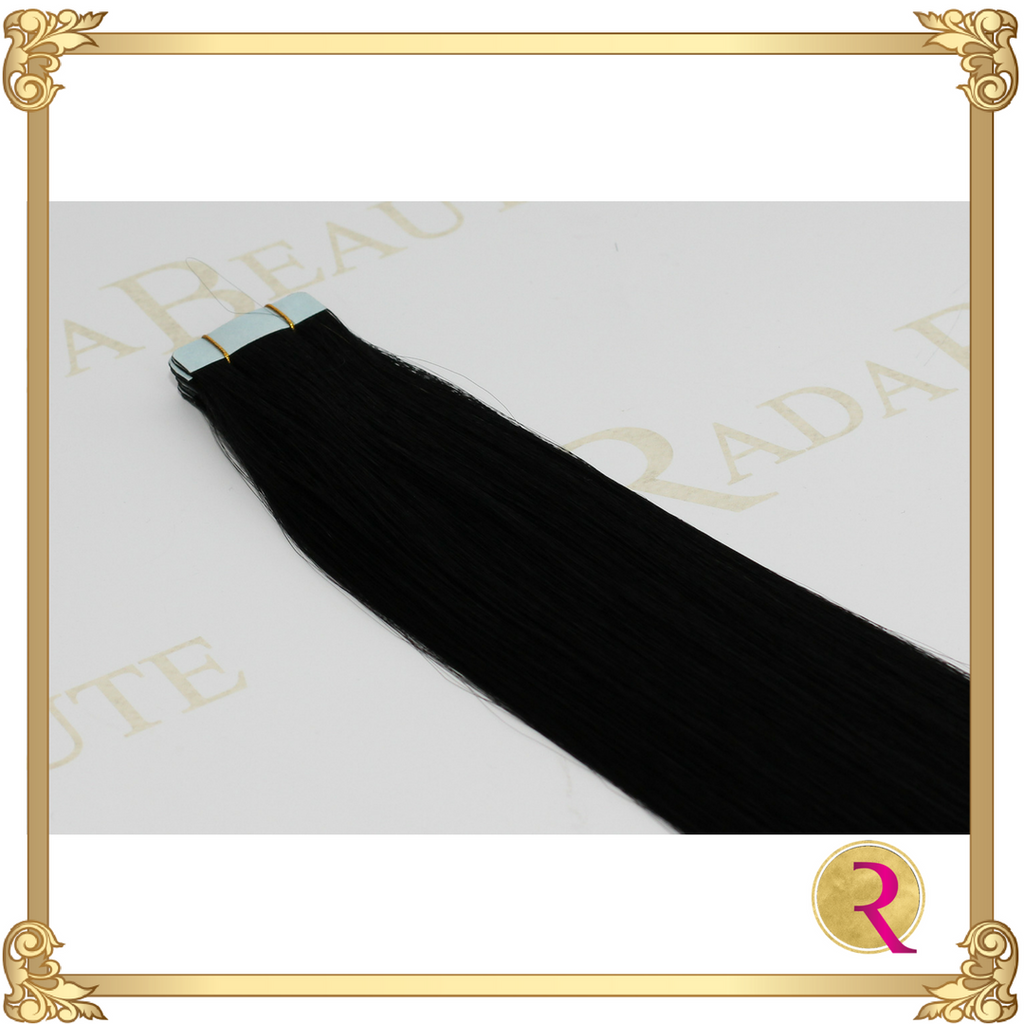 Midnight Diva Tape in extensions close up. Buy now at Rada Beaute.