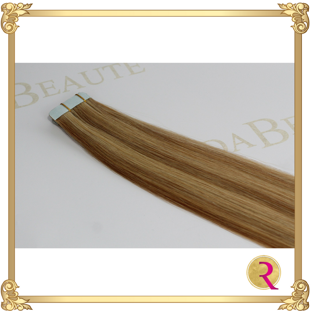 Maple Blonde Tape in extension close up. Buy now at Rada Beaute.