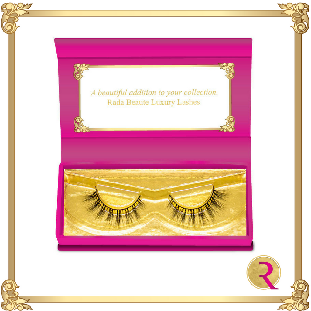 Fall in Love Mink lashes, box open view. Buy your mink lashes at Rada Beaute now!