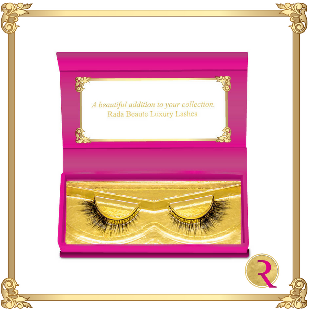 Lust Mink Lashes box open view. Buy now at Rada Beaute.