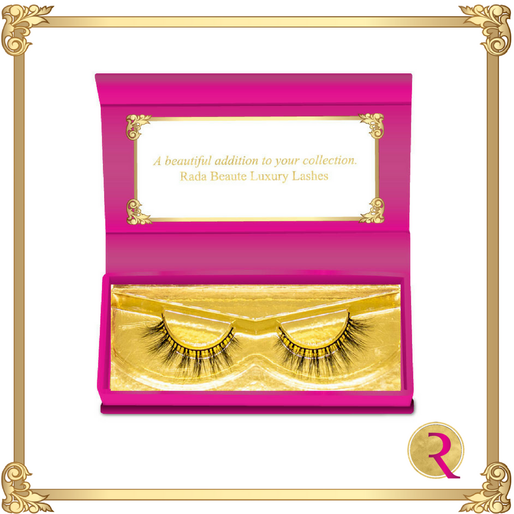 Soft Glow Mink Lashes box open view. Buy now at Rada Beaute.