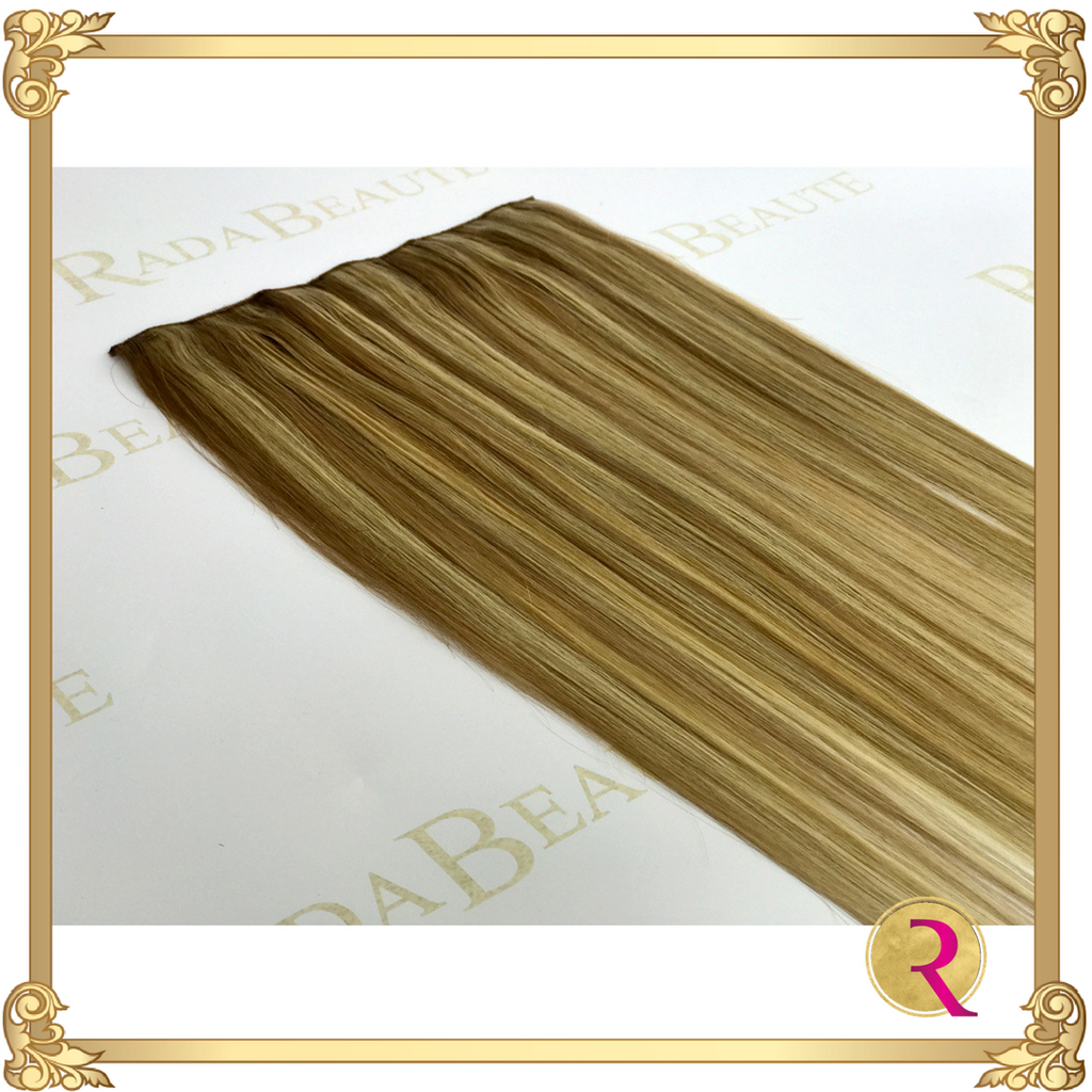 Maple Blonde lace in hair extension close up. Buy now at Rada Beaute.