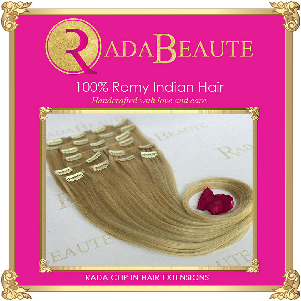 Butterscotch Blonde Clip in Extensions, side view. Buy now at Rada Beaute