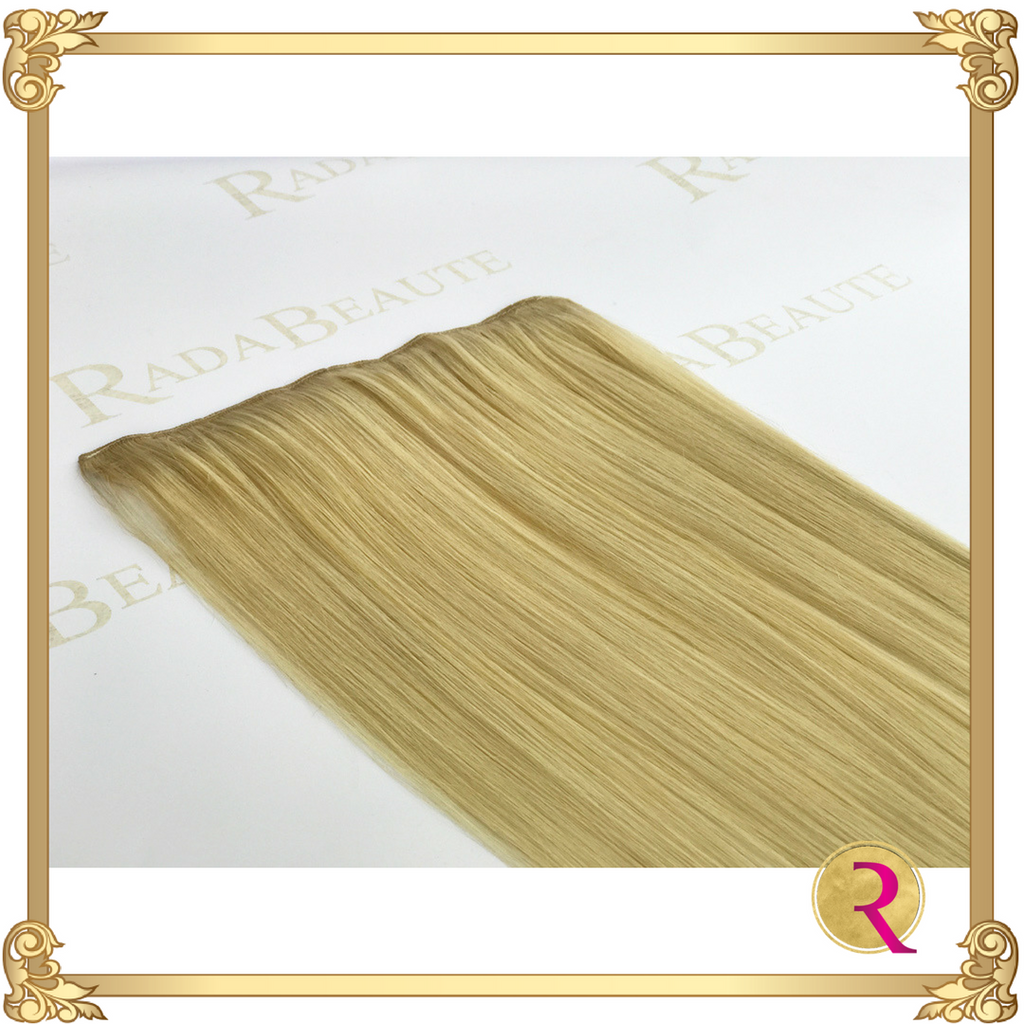 Butterscotch Blonde Lace in Extensions close up. Buy now at Rada Beaute. 
