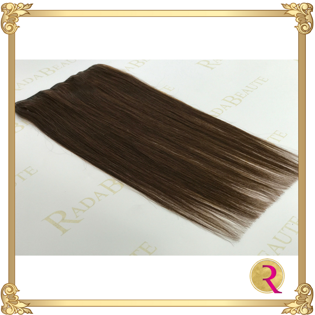 Decadent Chocolate lace in extensions full side view. Buy now at Rada Beaute