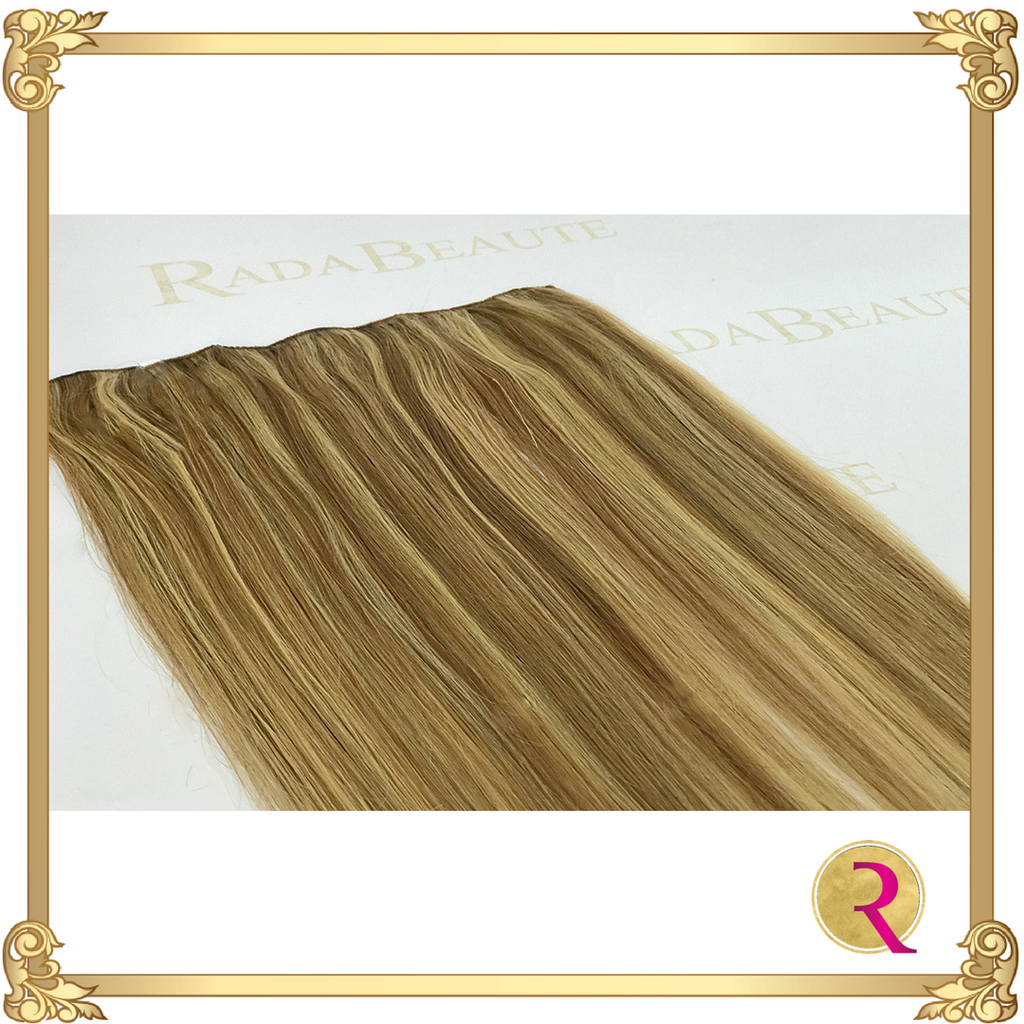Champagne & Blonde Lush lace in extensions close up. Buy now at Rada Beaute.