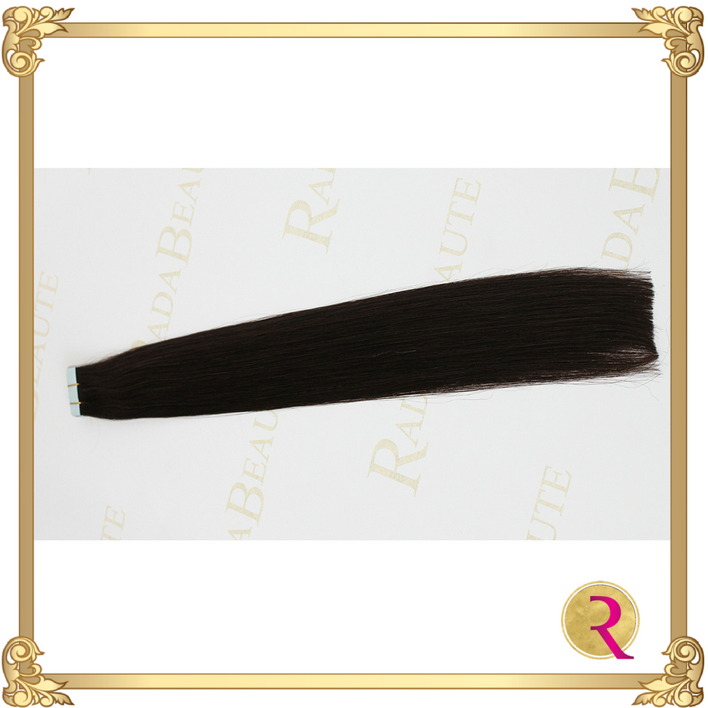 Lavish Espresso Tape in extensions side view. Buy your tape in hair extensions at Rada Beaute.