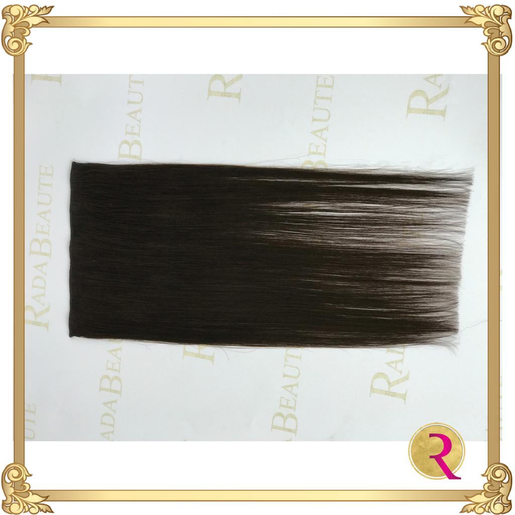 Lavish Espresso lace in extensions side view. Buy your lace hair extensions at Rada Beaute.