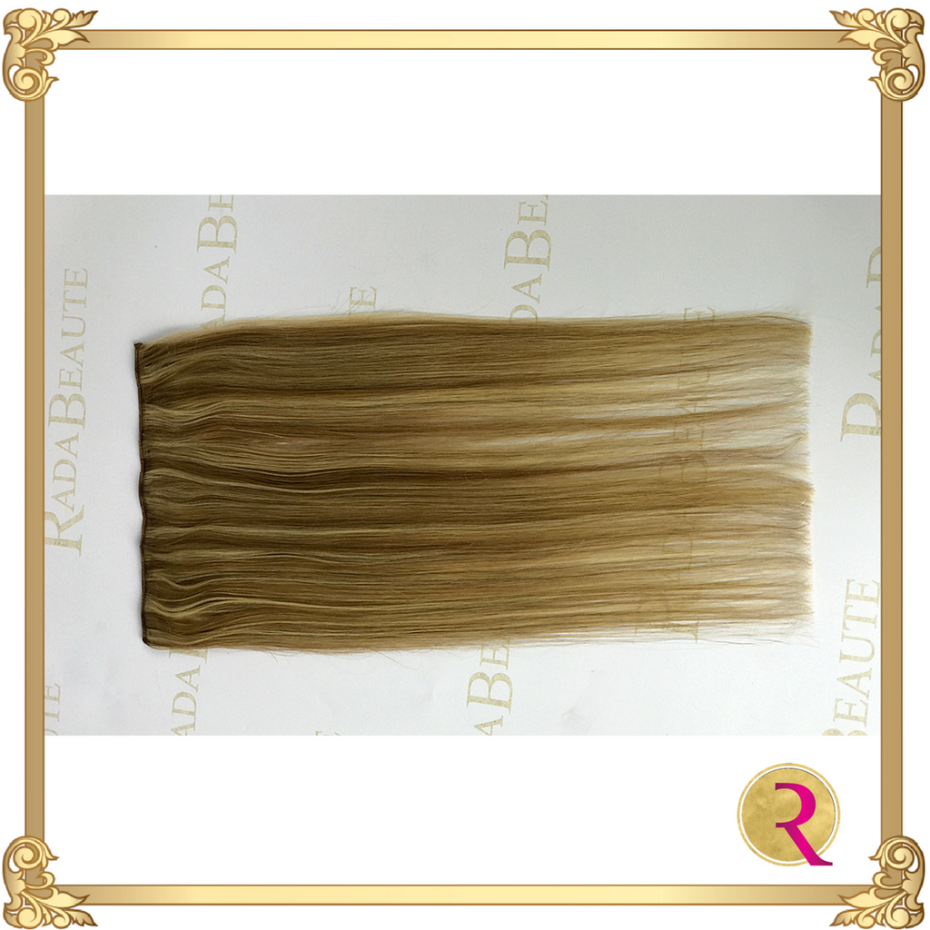 Champagne & Blonde Lush lace in extensions side view. Buy now at Rada Beaute.